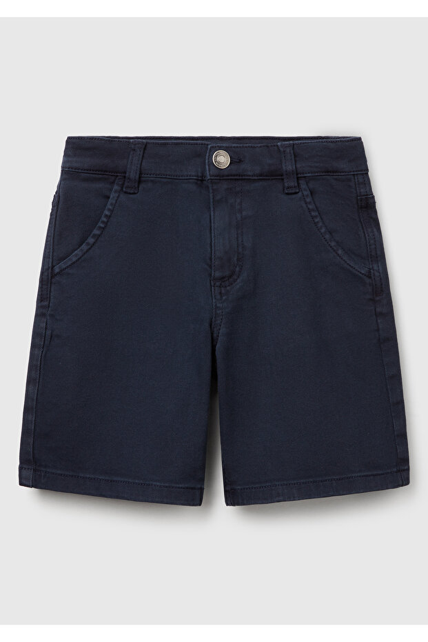 Boy's Navy Blue Distressed Effect Regular Waist Straight Bermuda Shorts