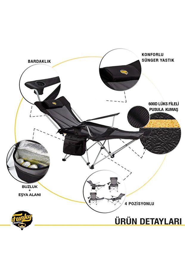 Lazy 3 Plus Kamp Sandalyesi, Siyah - 5