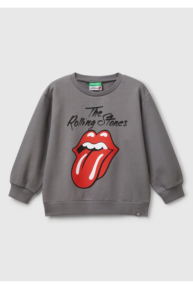 Boy's Anthracite Rolling Stones Printed Label Logo Crew Neck Sweatshirt
