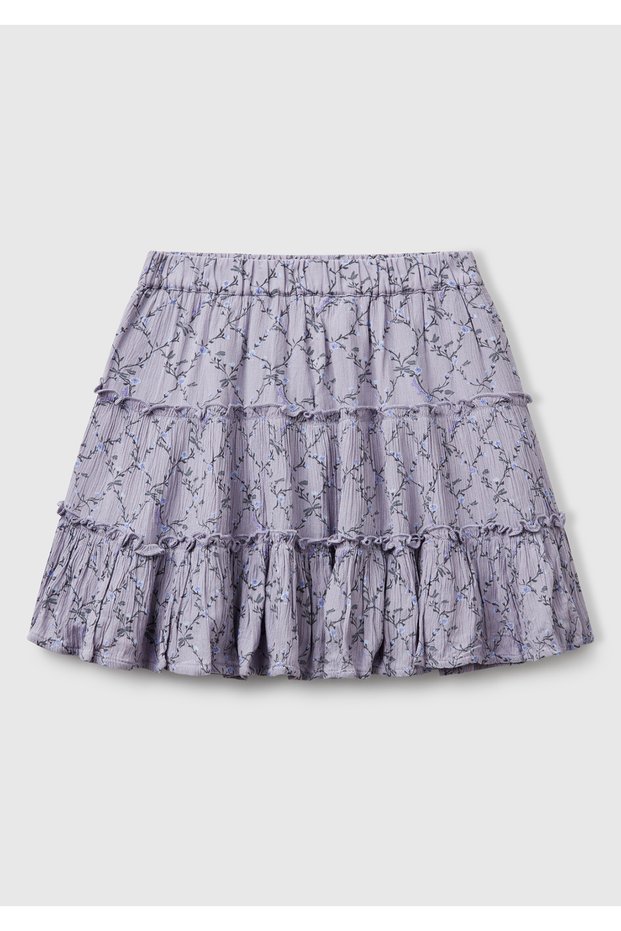 Girl's Purple Viscous Fully Printed Crepe Layered Skirt