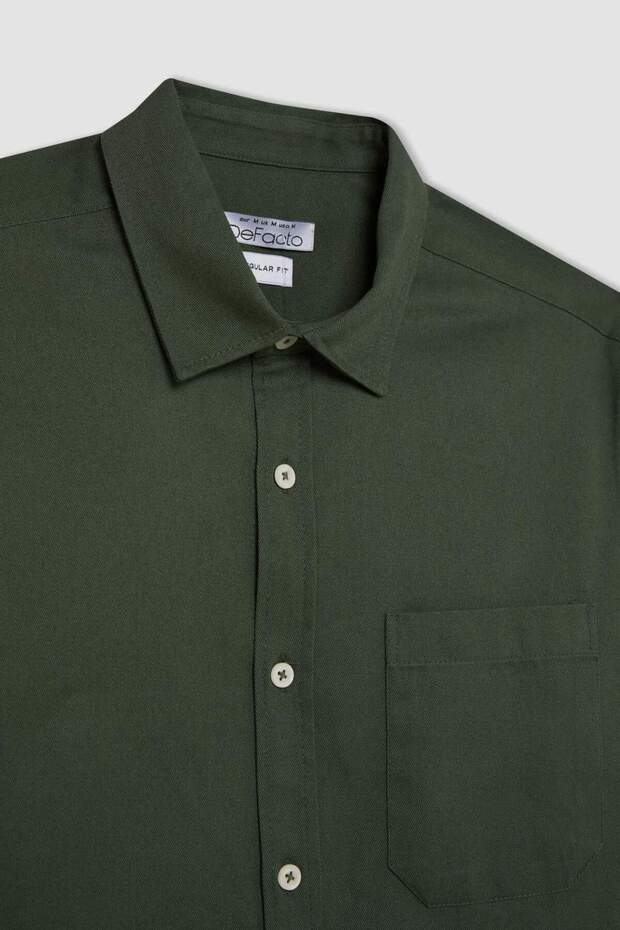 %100 Pamuk Regular Fit Düğmeli Basic Düz Gabardin Uzun Kollu Gömlek A5383AX24AU - 8