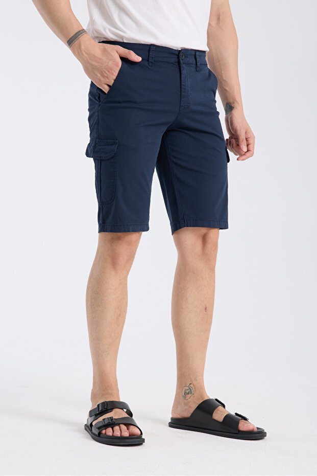 Cotton Navy Blue Chino Shorts with Cargo Pockets