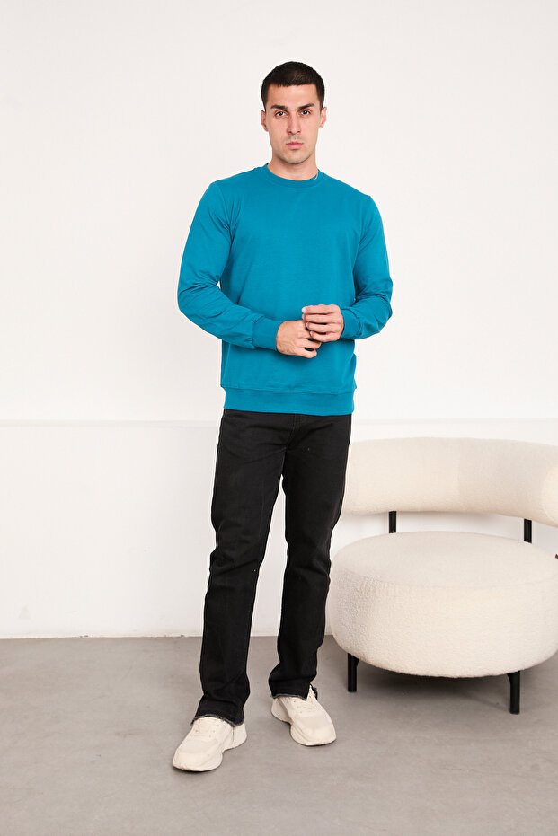Erkek Basic Uzun Kollu Düz Sweatshirt - 3