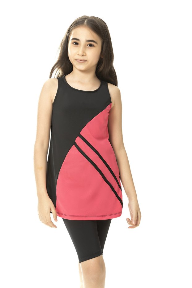 Girl's Black Salmon Detailed 6-13 Years Old Sleeveless Tights Swimsuit HZL24S-AR1142