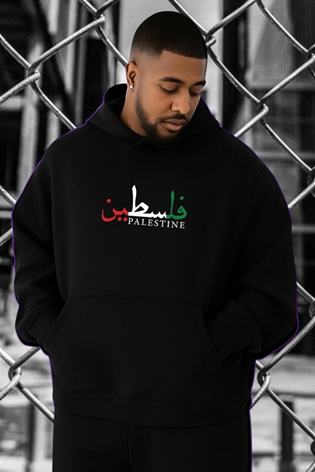 سويت شيرت كبير الحجم مطبوع عليه فلسطين