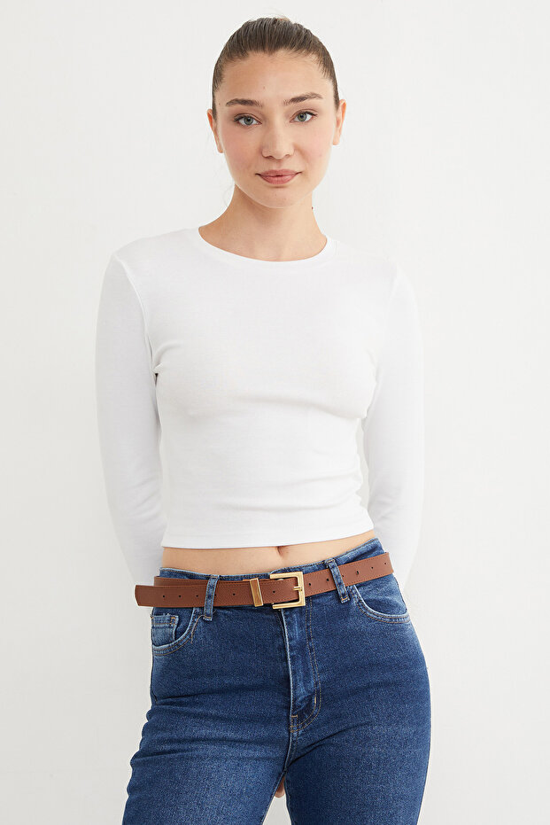 Body Crop Basic Crew cu mânecă lungă - 2