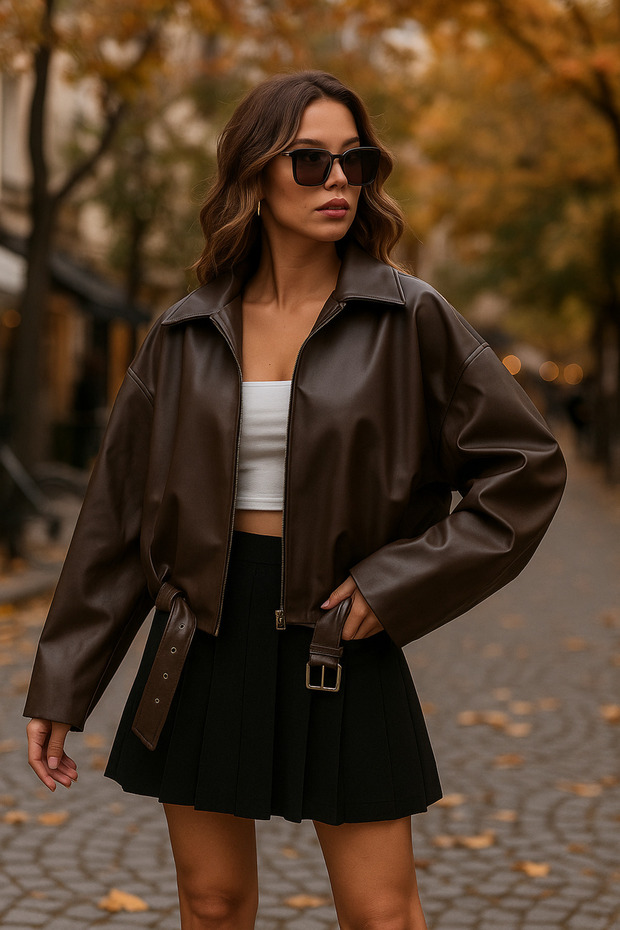 New Season Oversize Bomber Faux Leather Jacket