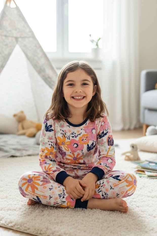 Children's Pajama Set - Girls' Floral Print Seasonal Sweat-Free Pajama Set