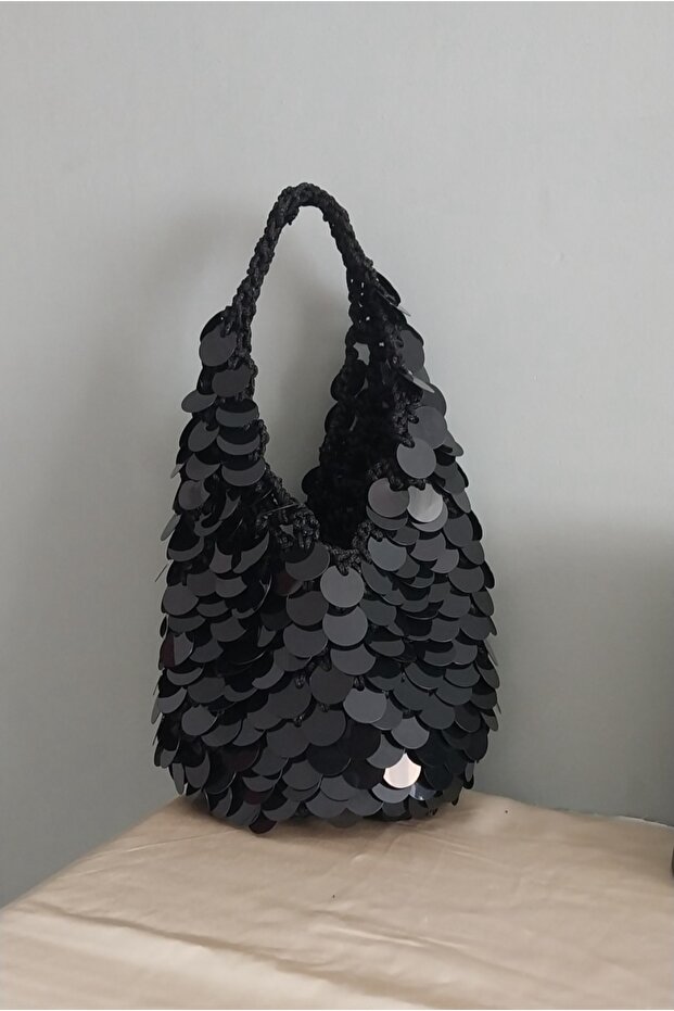 Pullu ışıltılı siyah çanta - 1