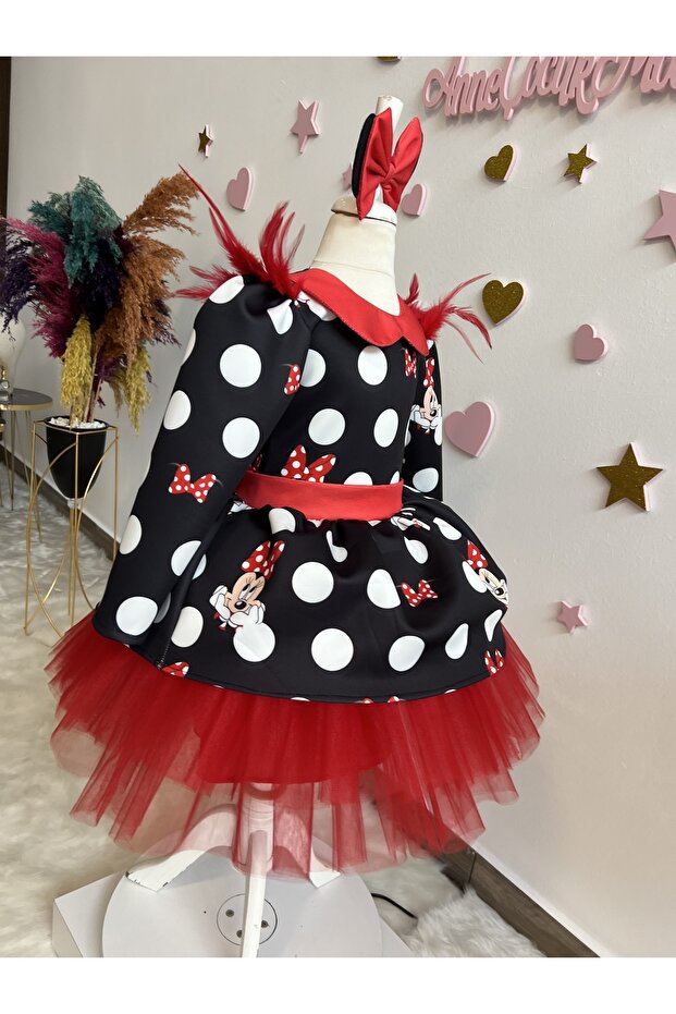 KIZ ÇOCUK MİCKEY MOUSE SİYAH ELBİSE, MİNNİE MOUSE KABARIK ELBİSE, MİCKEY MOUSE ELBİSE - 4