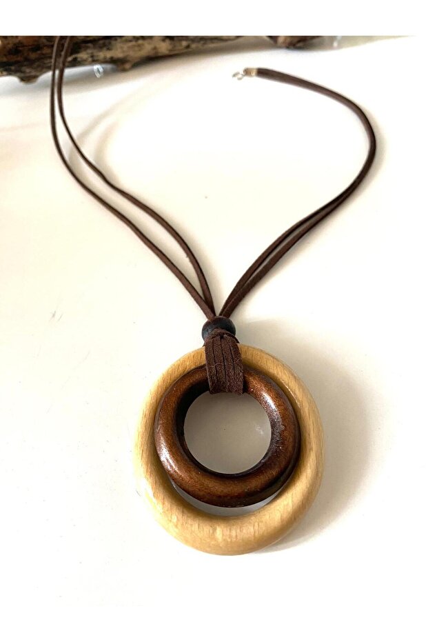 Bohemian Wooden Nested Ring Necklace Dark Brown