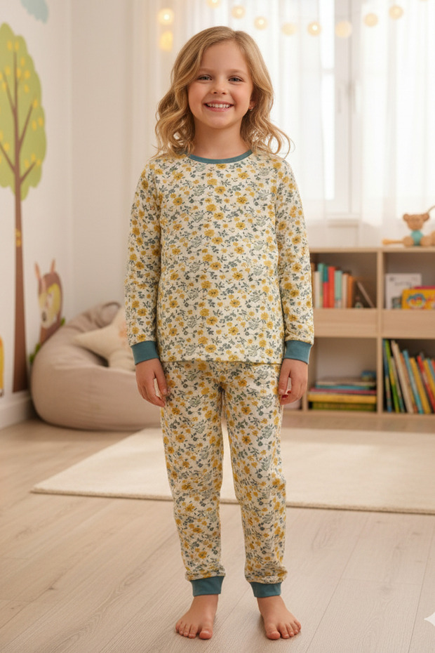 Girl's Yellow Daisy Pattern Design Seasonal Pajamas Set