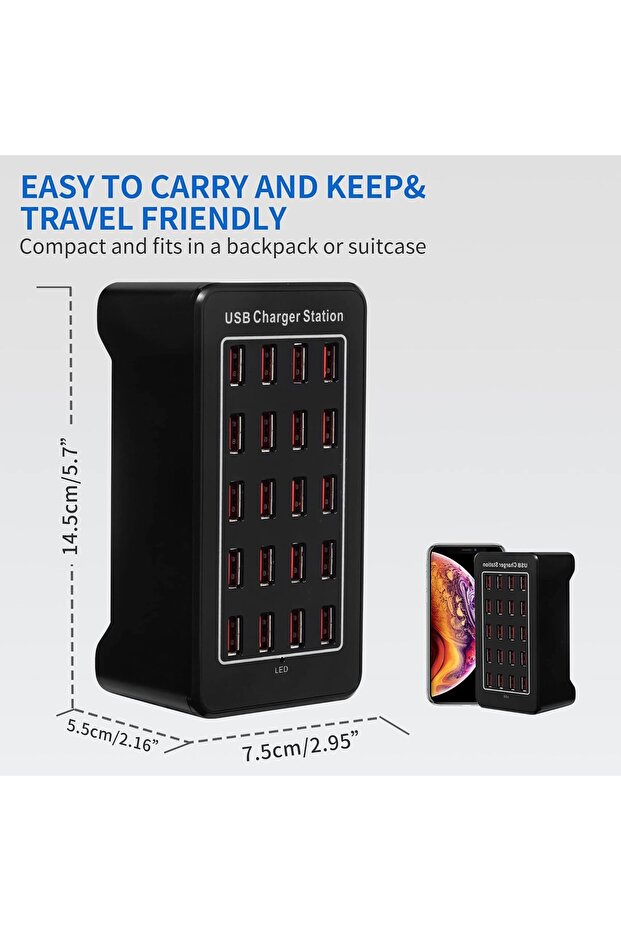 20 Port USB Charging Station for Multiple Devices | Portable Fast Charging for Cell Phone Digital Ap - 5