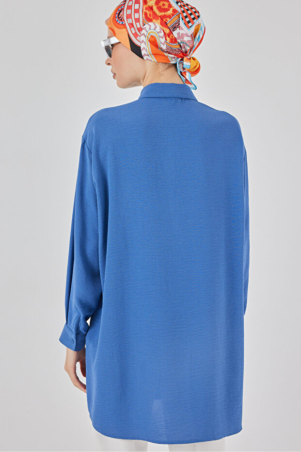 Kadın Uzun Gömlek Tunik 5945 - Saks - 6