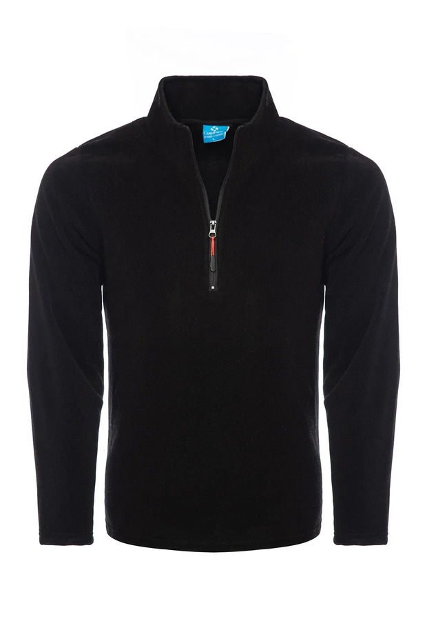 ياقة واقفة نصف سحاب للرجال باللون الأسود الأساسي - 2