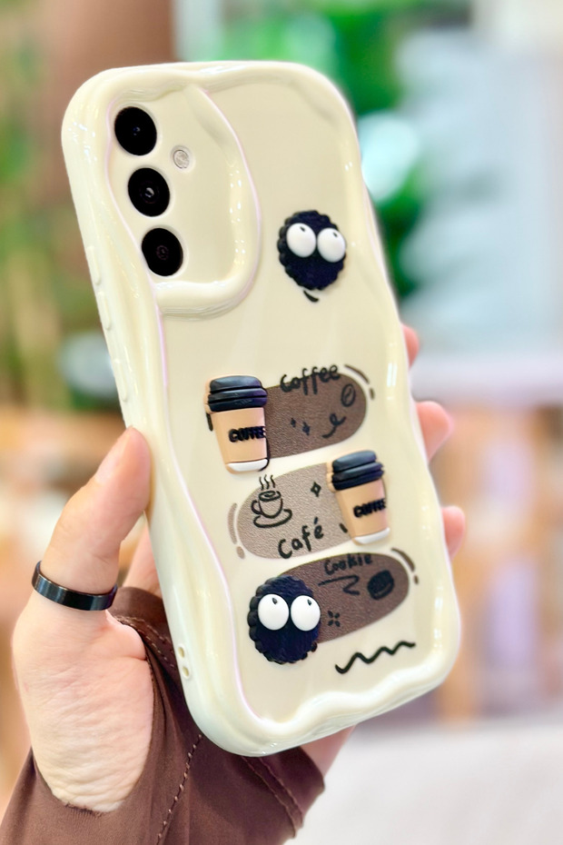 حافظة كوكي بتصميم لامع ثلاثي الأبعاد لهاتف سامسونج جالاكسي A54 بنمط بسكويت القهوة - 3