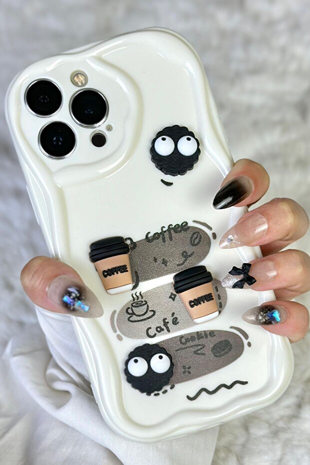 حافظة كوكي بتصميم لامع ثلاثي الأبعاد لهاتف iPhone 13 Pro بنمط بسكويت القهوة - 7