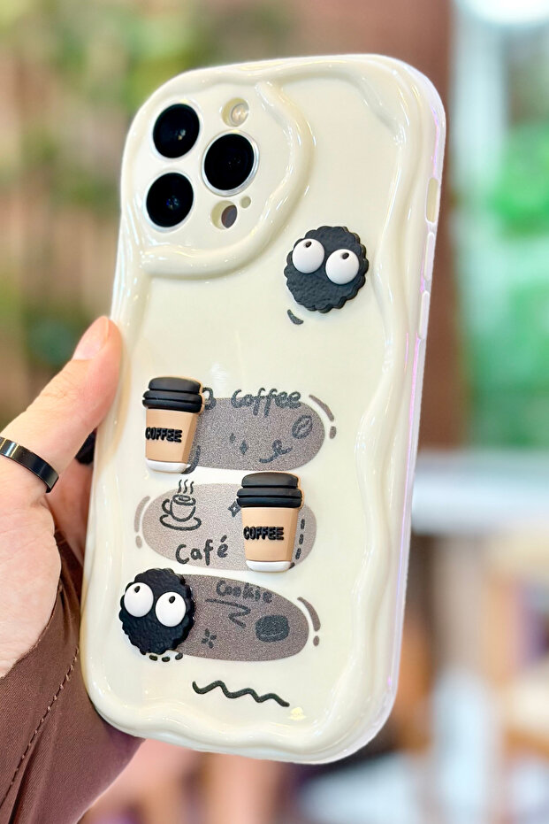 حافظة كوكي بتصميم لامع ثلاثي الأبعاد لهاتف iPhone 13 Pro بنمط بسكويت القهوة - 4