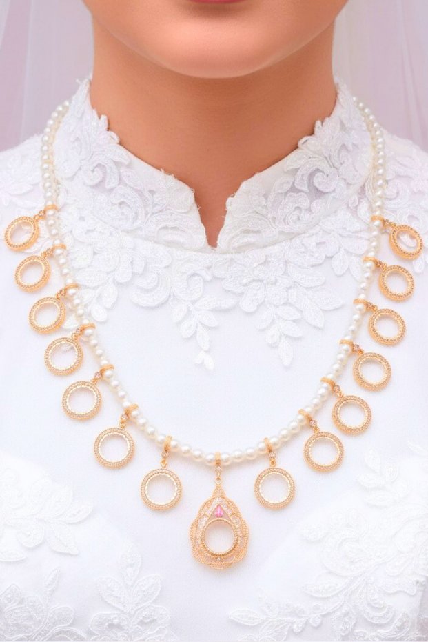 8mm Pearls and Gold Matching Quarter Necklace - 15 in One, Quarter Fifties