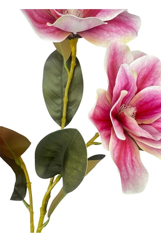 Yapay Çiçek Pembe Manolya Islak Doku 3 Kafalı Uzun Dal Çiçek Flowers 80cm - 5