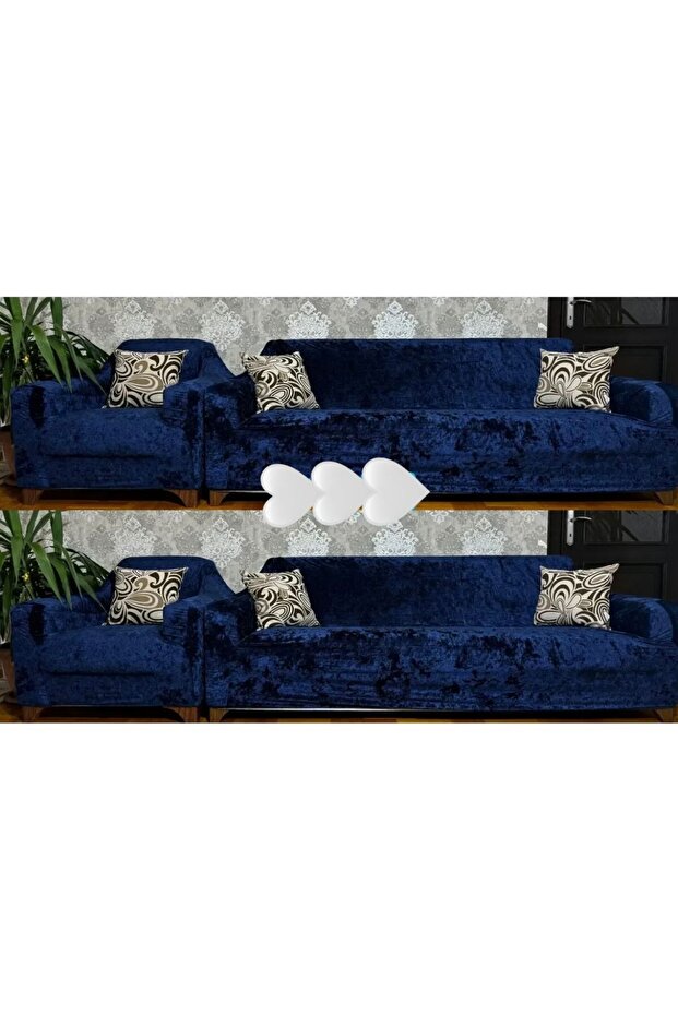 Kadife Geçirmeli Koltuk Örtü Seti 3+3 - 1