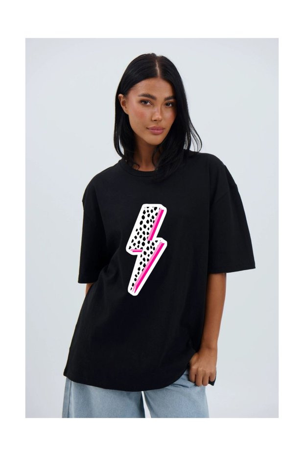 Patterned Lightning Printed Unisex Oversize T-Shirt