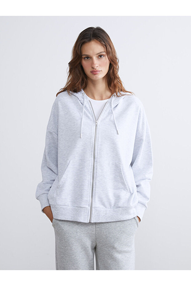 Plus New Season Hooded Oversize Women's Zippered Sweatshirt