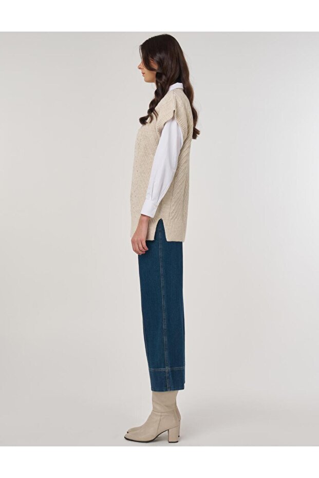 İşlemeli Triko Süveter Krem - 4