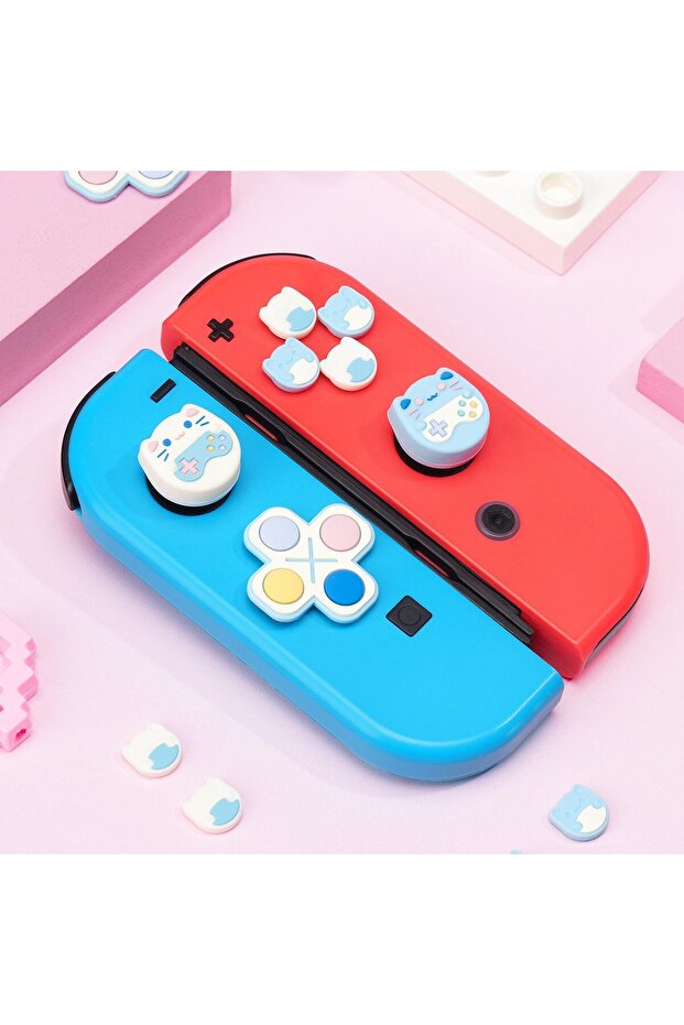 Silicone Cross D Pad Button Caps Set Joystick Cover Abxy Key Buttons Sticker Compatible Switch/Oled - 7