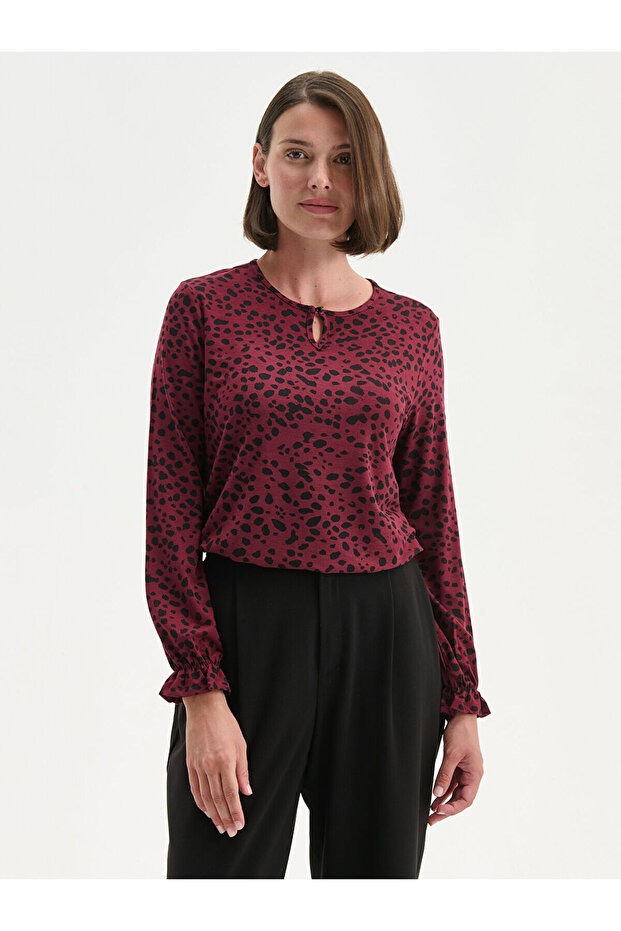 Plus New Season Large Size Crew Neck Patterned Blouse