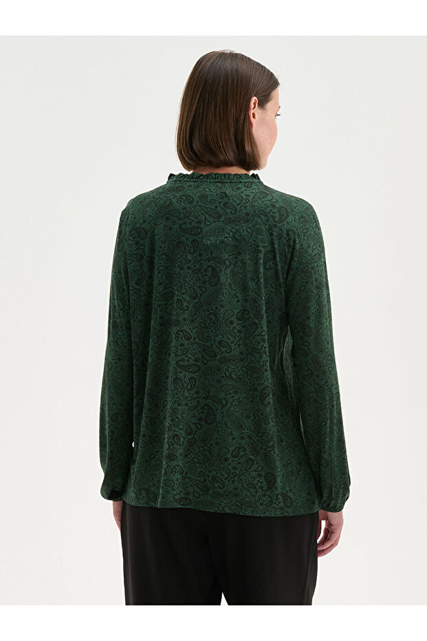 İzr Yeni Sezon Bisiklet Yaka Desenli Bluz - 5