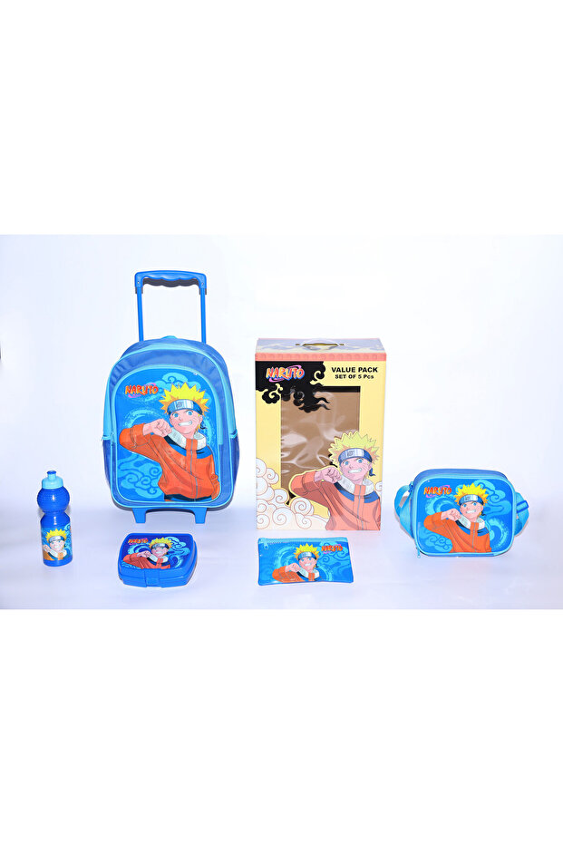Naruto 5 in 1 Value Pack-16" Trolley Bag with Lunch Box, Lunch bag, Water Bottle and Pencil Case