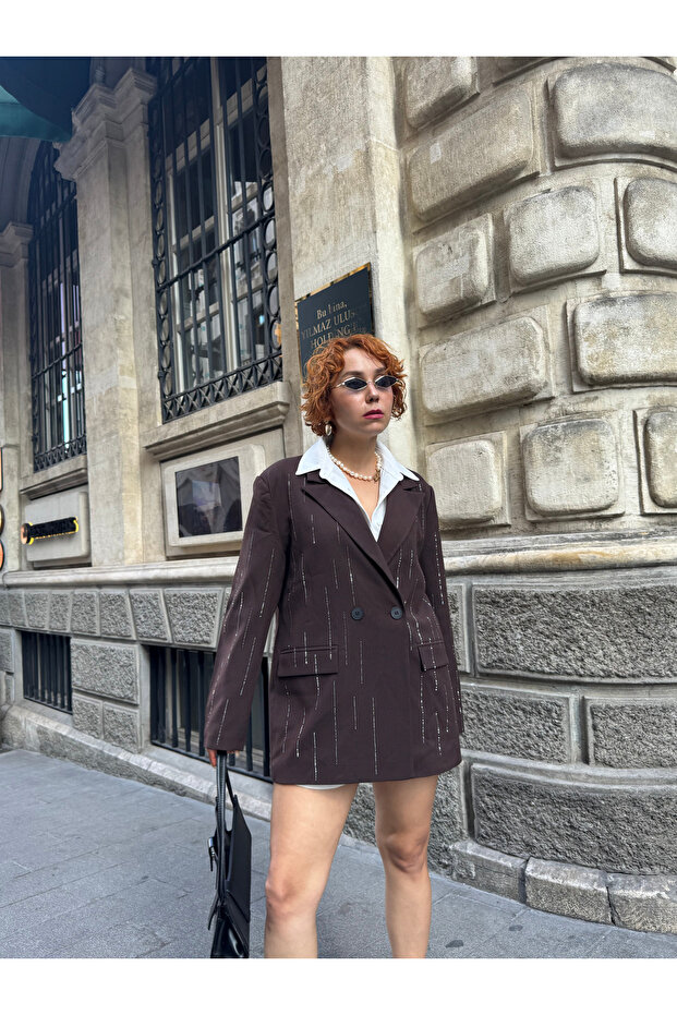Premium Cotton Shiny Stone Printed Blazer Jacket