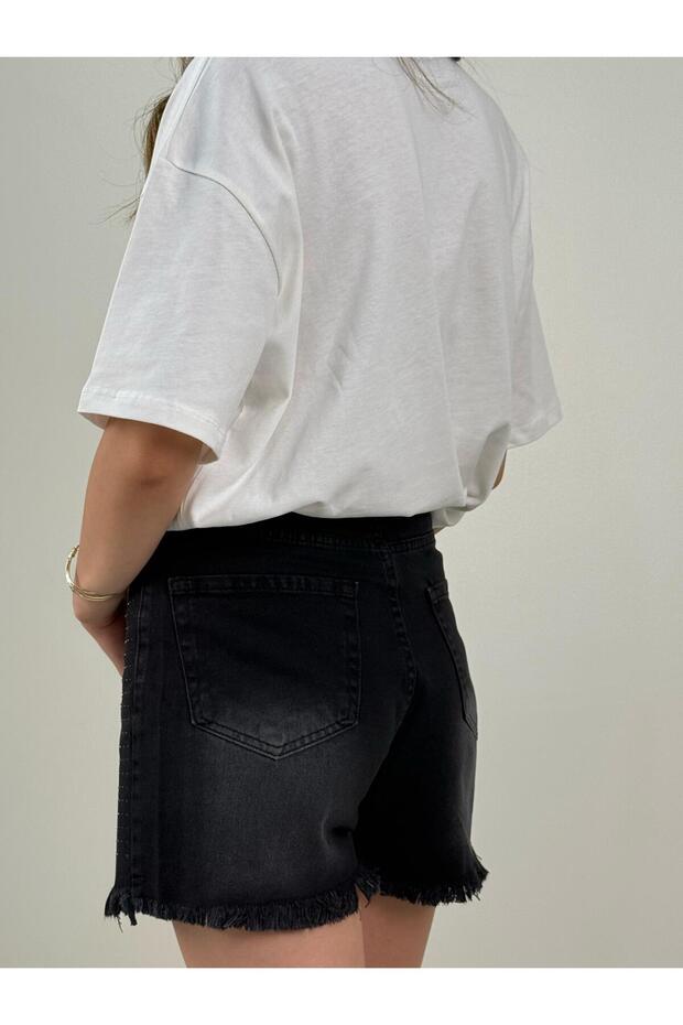 Taşlı Denim Şort - 2