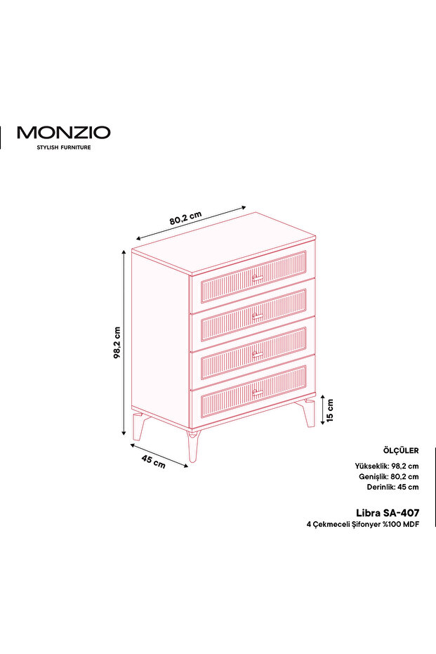 Libra 4 Çekmeceli Şifonyer %100 MDF - 3