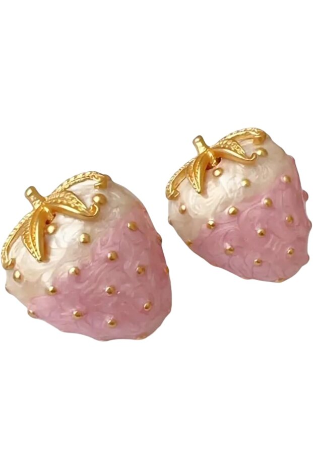 Charming Strawberry Earrings - 3D Fruit Design with Sparkling Accents