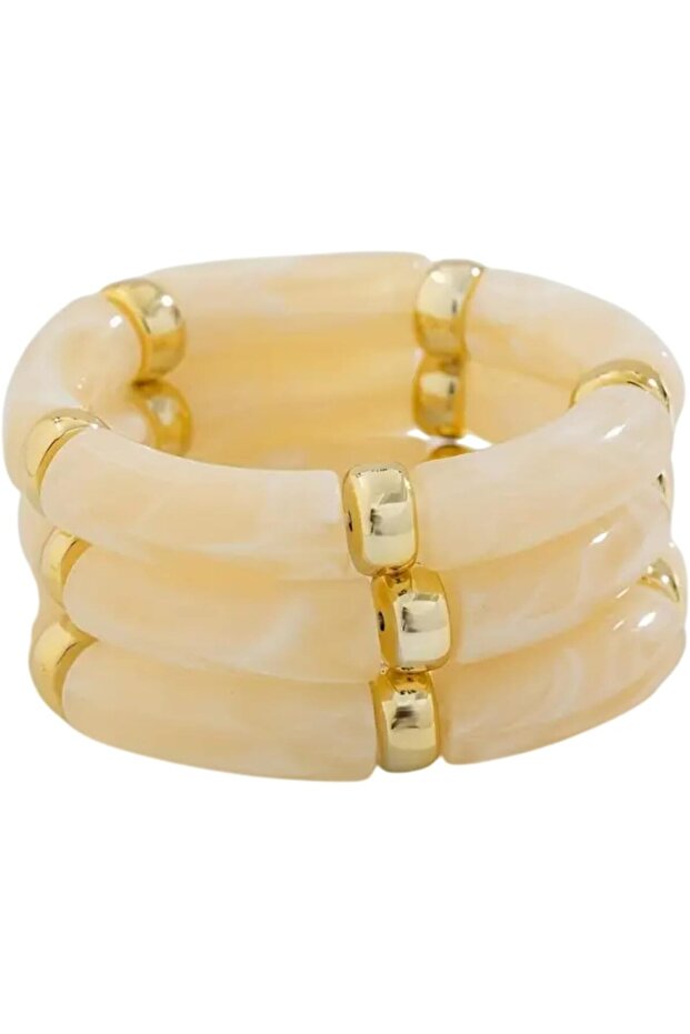 Elegant Bamboo-Style Stretch Bracelet Set with Gold Accents, 3-Piece Stack