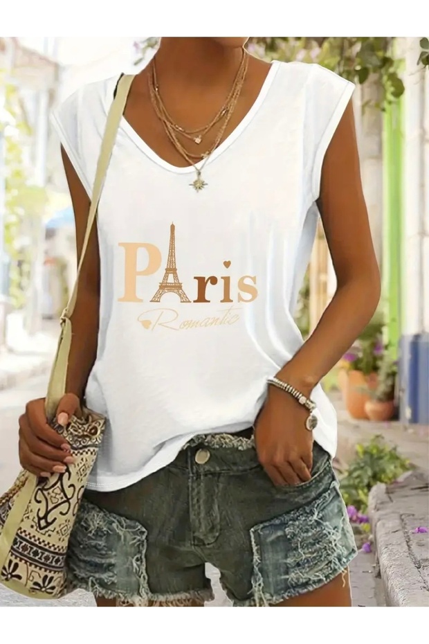 Paris Printed Women's Oversize Sleeveless T-Shirt