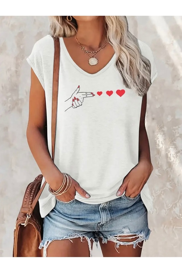 Heart Printed Women's Oversize Sleeveless T-Shirt