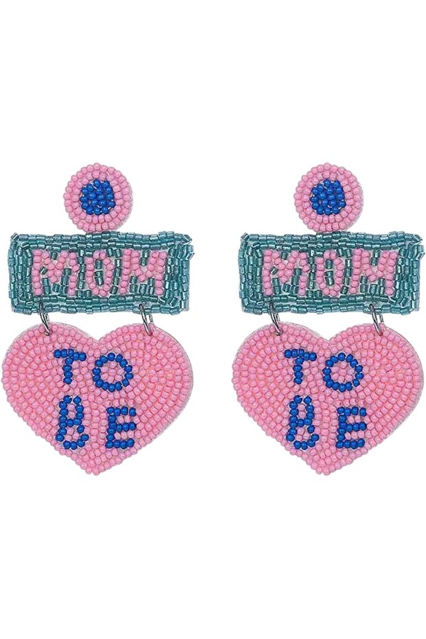 1 Pair Handmade Glass Bead Earrings for 'Mom to Be' Heart Design