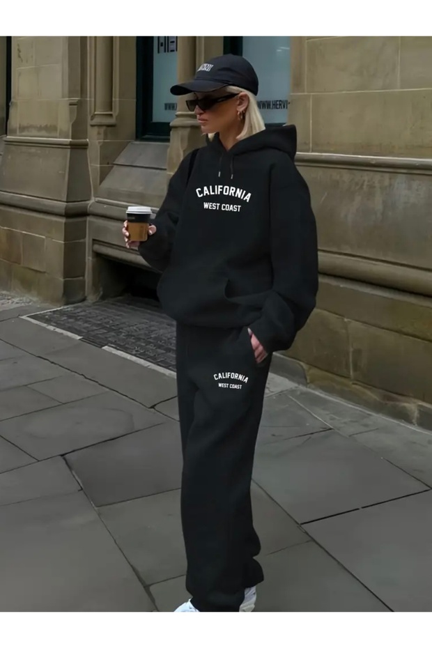 California West Coast Printed Unisex Women/Men Hooded Oversize Bottom/Upper Tracksuit Set