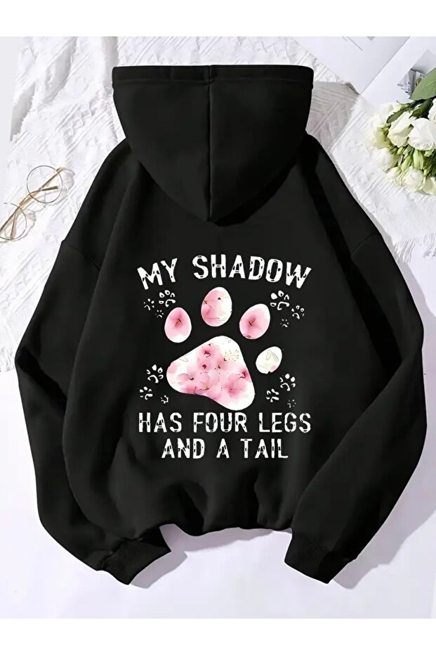 سويت شيرت بقلنسوة كبير الحجم مطبوع عليه MY SHADOW PATI للجنسين