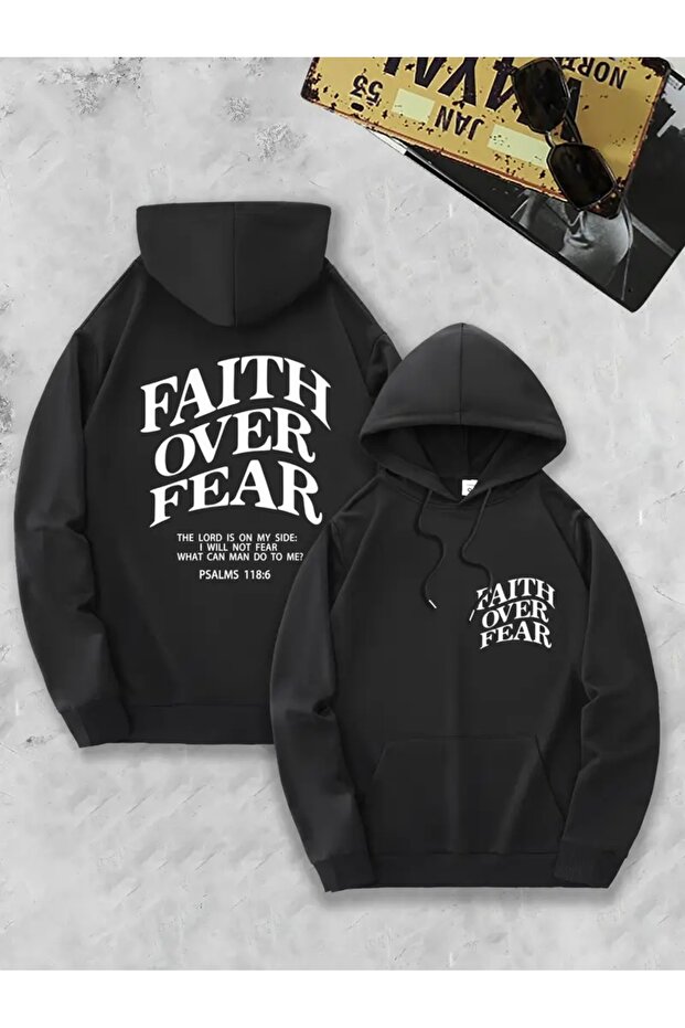 سويت شيرت مطبوع عليه FAITH OVER FEAR مقاس كبير