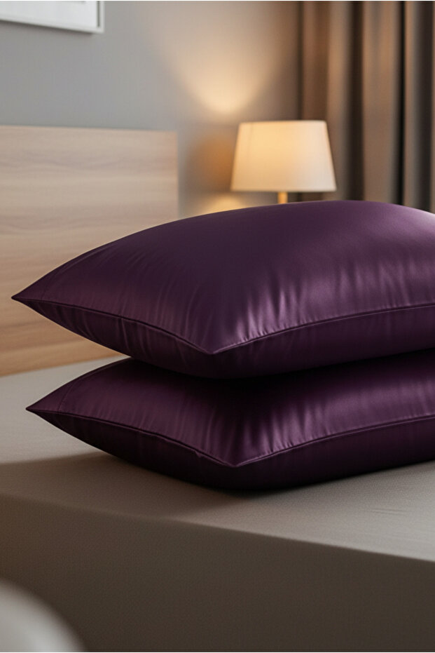 Dark Purple Silk Satin Pillowcase 50 X 70 Set of 2