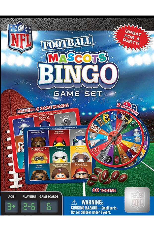 NFL League Mascots Bingo Game Set 2-6 Players Age 3 & Up
