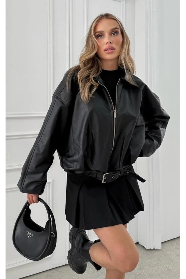 New Season Bomber Oversize Women's Leather Jacket