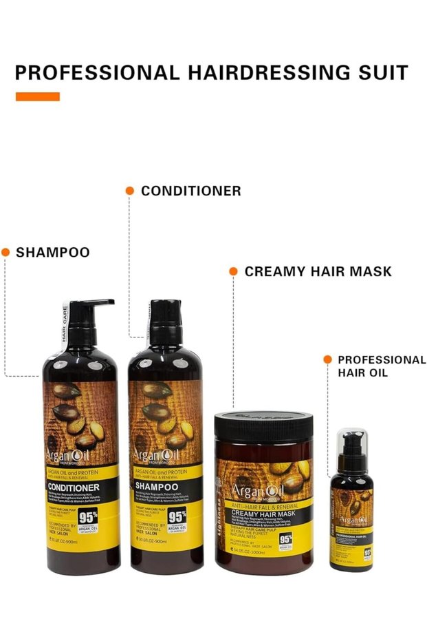 Moroccan Argan Oil Professional Hair Care Set - Anti-Hair Fall, 4-Piece (900ml Shampoo, 900ml Condit