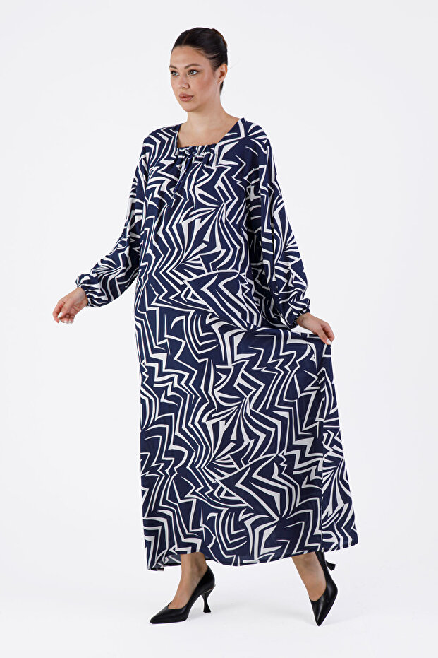 Zigzag Desenli Modern Viskon Elbise - 2