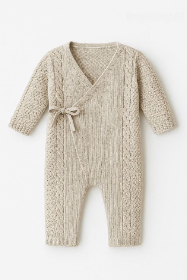 Baby Kimono Lace-Up Knitted Jumpsuit Knitwear 0-1 Years Unisex
