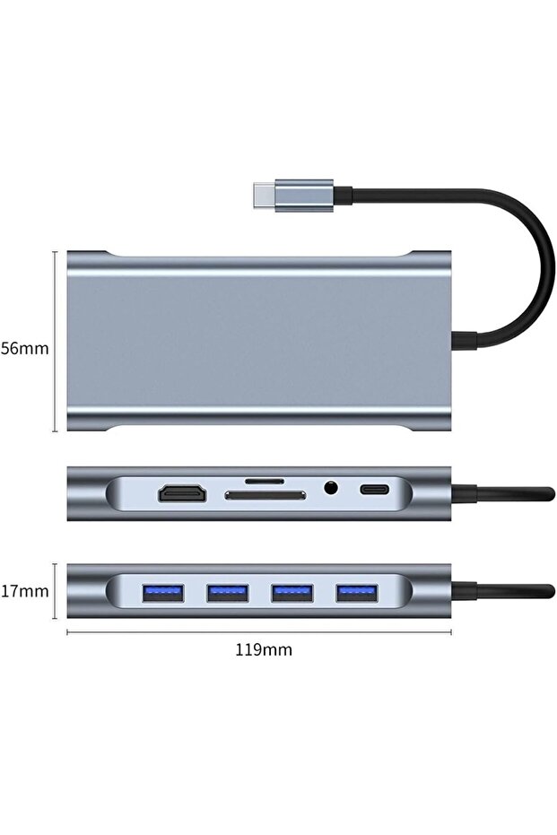 TYPE-C Hub 11in1 USB C 5 Gbps Docking Station 4K HDMI,VGA,Type C PD,USB3.0,RJ45 Ethernet,S - 2